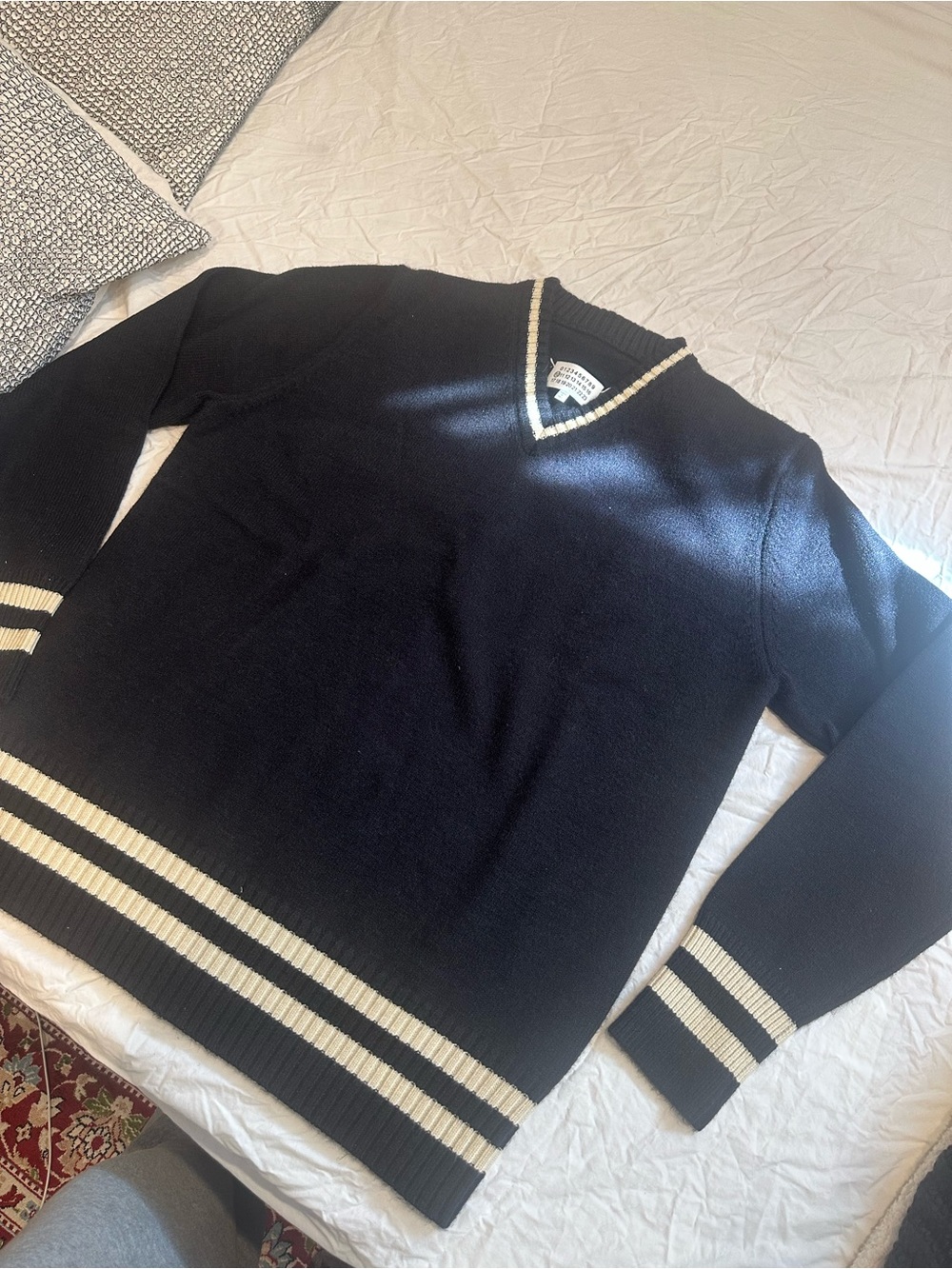 Margiela Black vintage sweater with white stripes